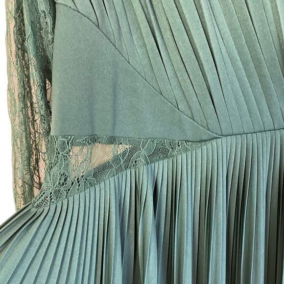 Asos Curve New Sz 16 Pleated Maxi Dress with Lace Sleeves Bridesmaid Deep Green - Picture 7 of 16